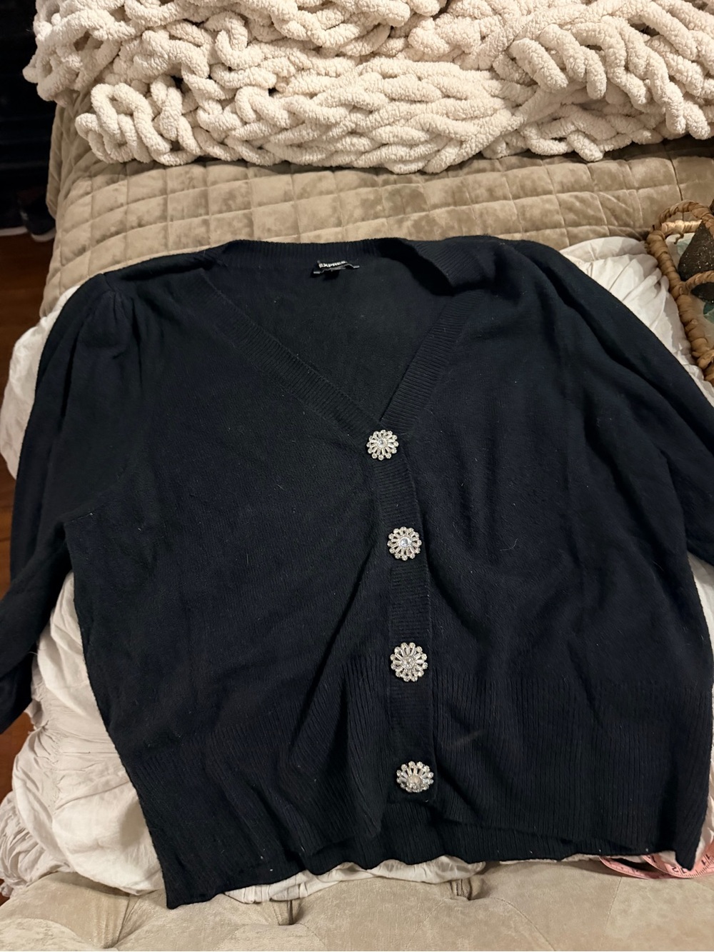 Express Women's V-Neck Cardigan Sweater with Decorative Buttons